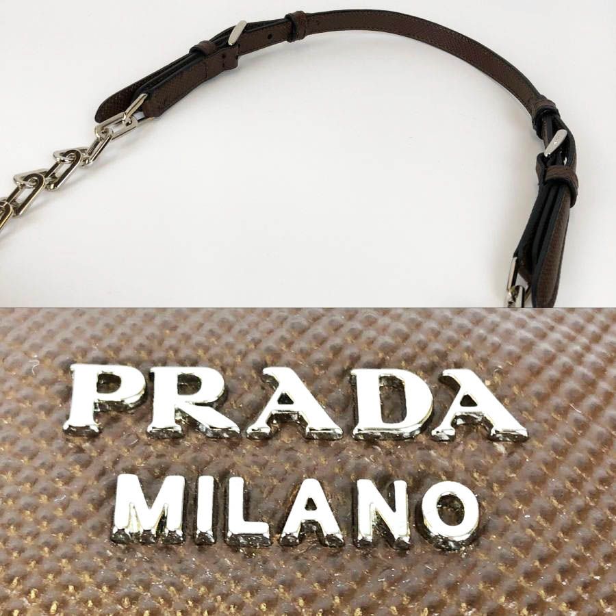 セール 美品 PRADA プラダ サフィアーノ ショルダーバッグ チェーンバッグ キュイール 牛革 レザー ブラウン レディース ファッション  BT0992 USED