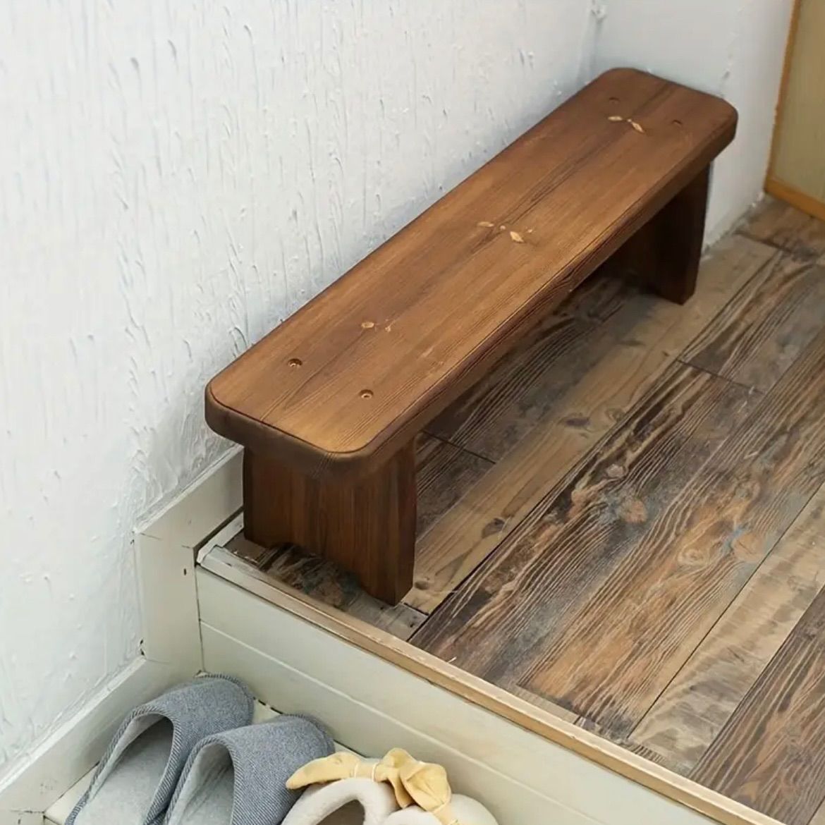 スツール 無垢材 クラシックデザイン シューズチェンジング用 ロングベンチ 耐久性高い ナチュラル仕上げ 玄関 バルコニー ドア前収納兼座席 多機能シューラック ナチュラルウッド シンプルデザイン 玄関 リビングルーム ダイニングルーム ブラウン
