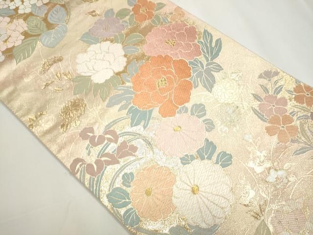 平和屋着物 六通柄袋帯 唐織 草花文 金銀糸 正絹 CAAY2515hy