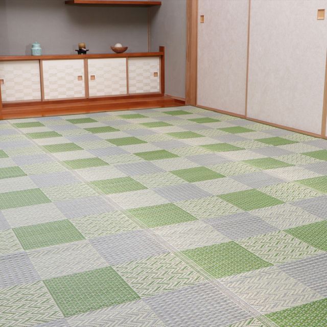 イケヒコ 国産い草 花ござ 上敷き 草千里 グリーン 約174×261cm(江戸間3