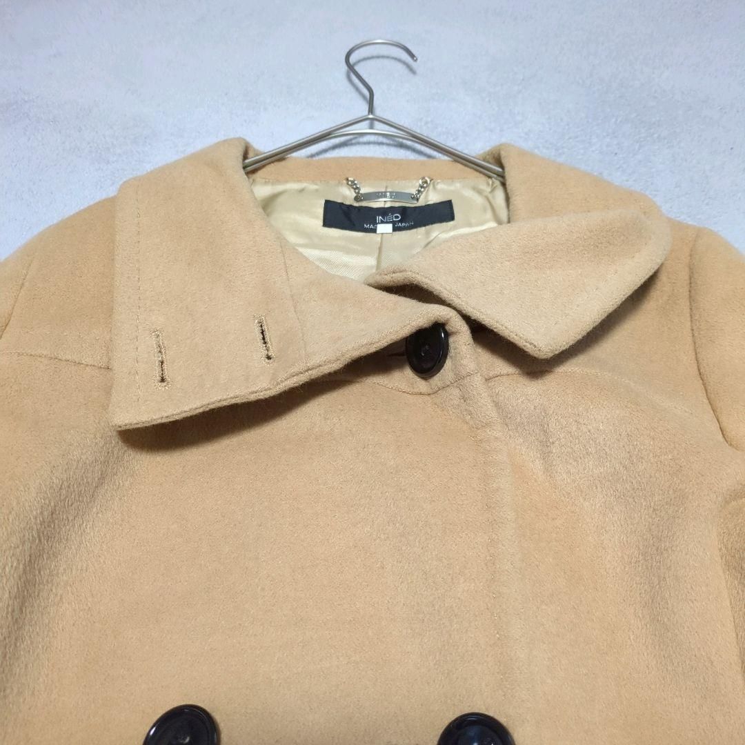 美品✨イネド【11号】アンゴラウール混ベルテッドロングコート　比翼ボタン　黒 アンタイトル ロングコート コート 黒 ブラック 長袖 ステン