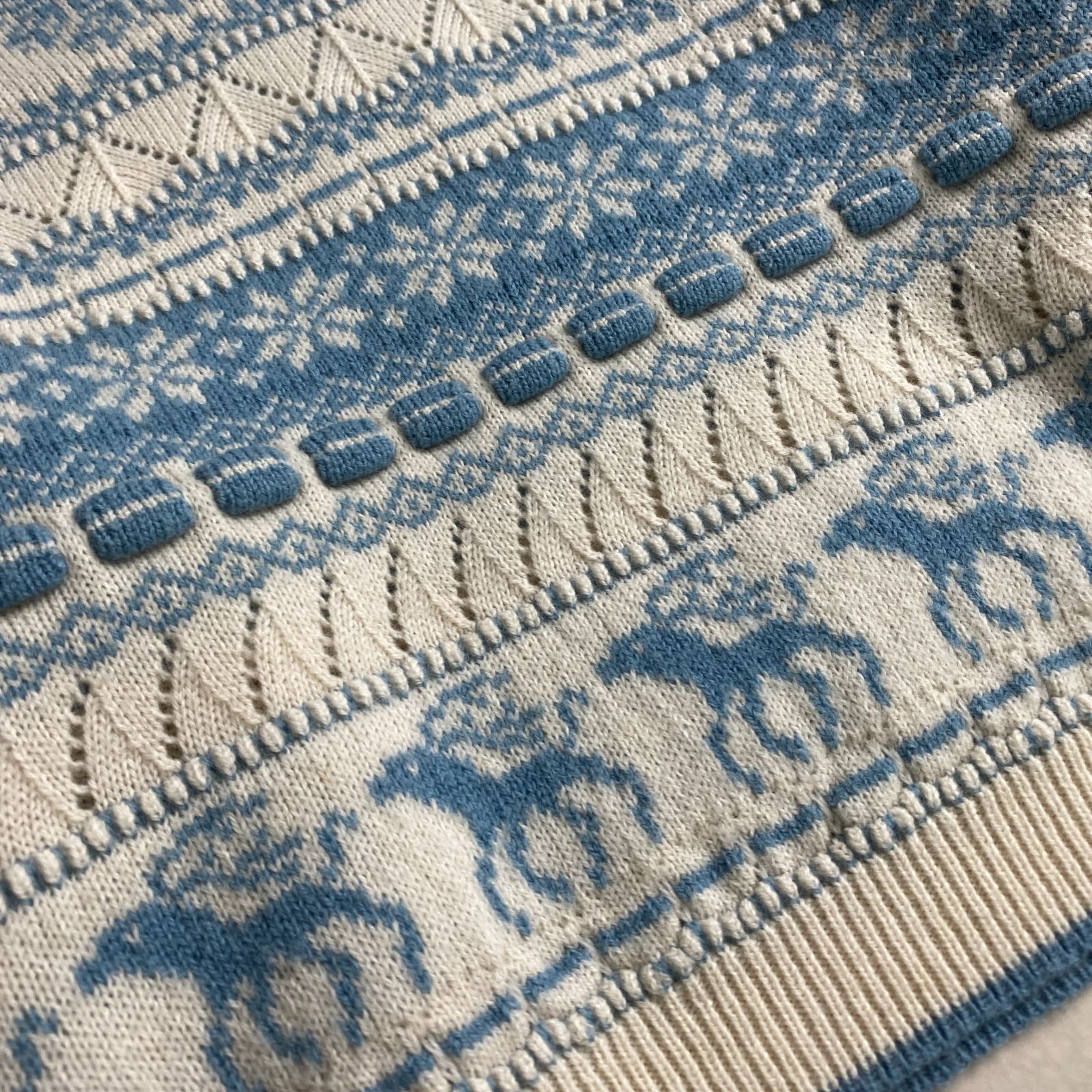 ケンゾー ニット KENZO タートル 薄手ニット ノルディック柄 L 青