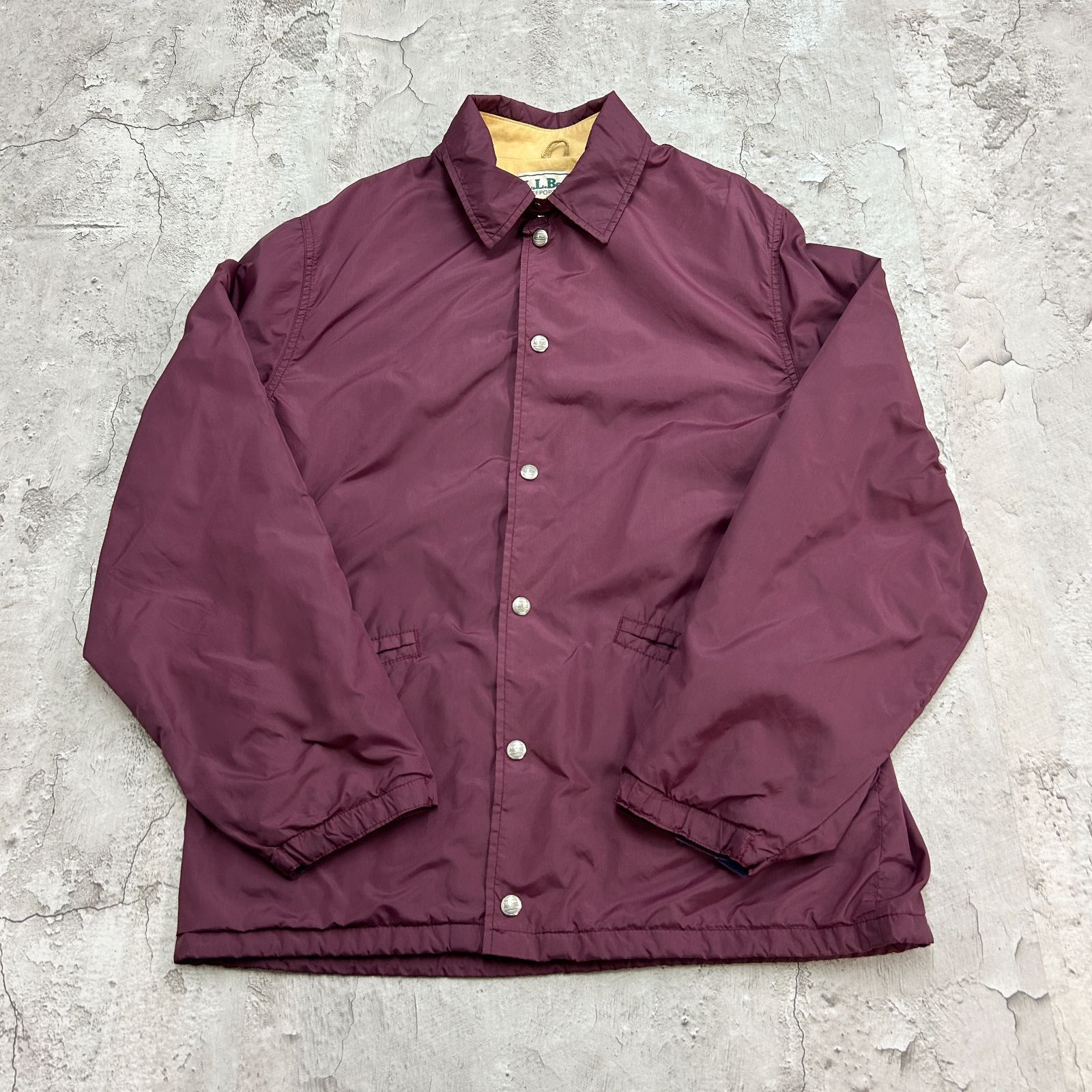80s トップス 長袖 コーチジャケット ナイロンジャケット スナップボタン ポケット ドローコード L.L.Bean エルエルビーン 古着 ワインレッド M
