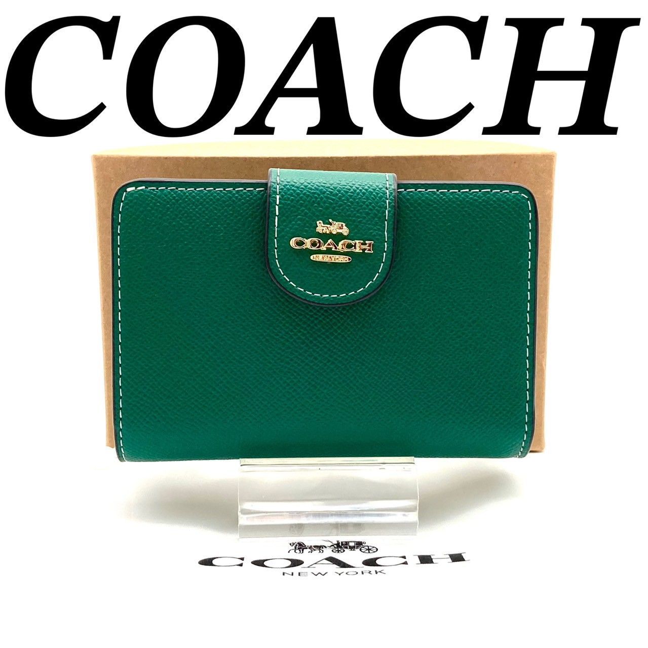 コーチ 二つ折り財布 折り財布 短財布 レザー グリーン 保管品 70908 コーチ 二つ折り財布 折り財布 短財布 レザー グリーン 保管品 70908
