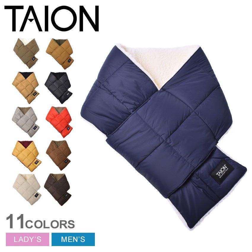 タイオン マフラー TAION-R201MT レディース メンズ マウンテン ダウン×ボア マフラー TAION カラー:11.ベージュ×ダークオリーブ 品番：2453-0008