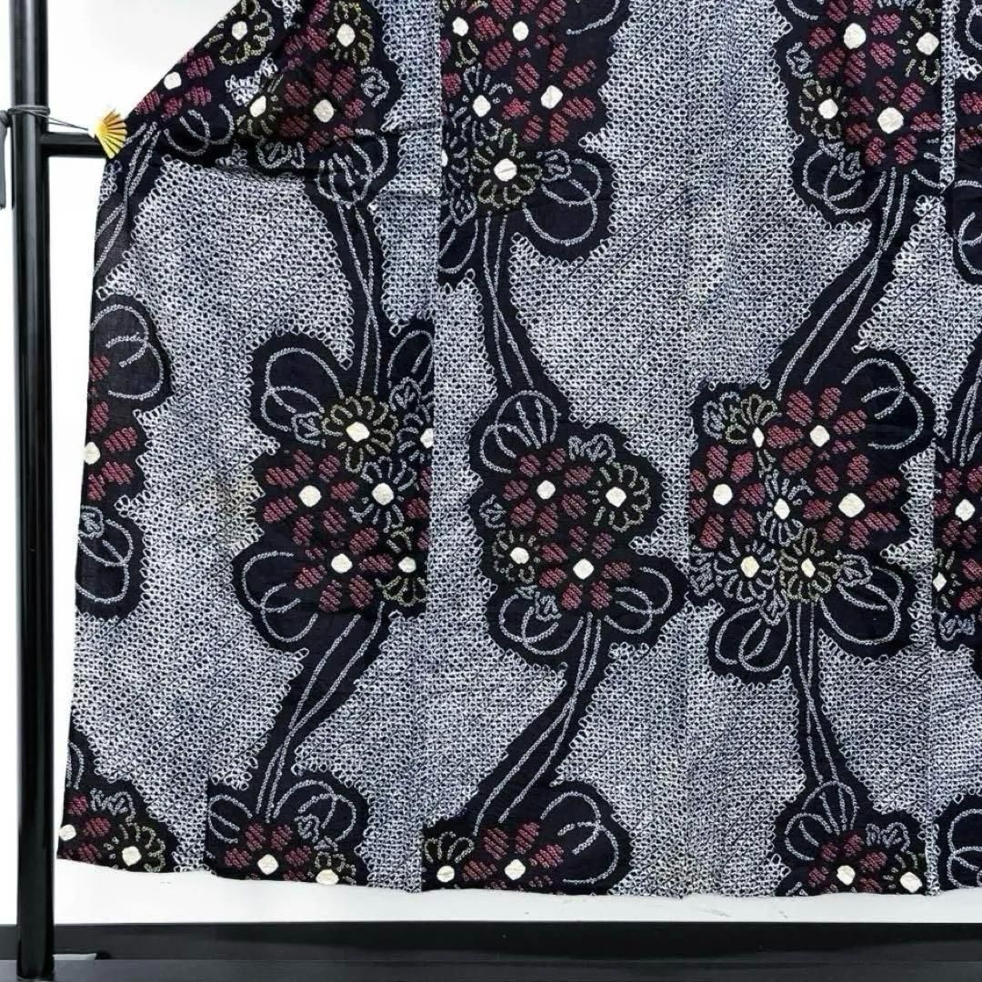 浴衣 有松鳴海絞り 花模様 菊の丸 水引 ネイビー系 着物 054w d 【公式