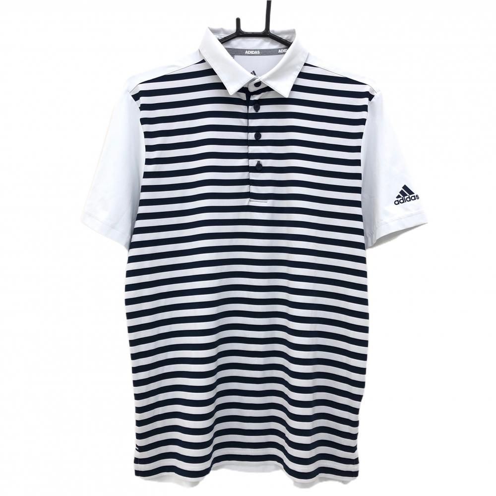 【超美品】アディダス 半袖ポロシャツ ライトグレー×ネイビー 前面ボーダー  メンズ M ゴルフウェア adidas