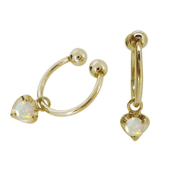 イヤリング 痛くない レディース ハート 両耳セット 18金 ピンク ゴールド オパール フープ イヤーカフ 18k 母の日 2023