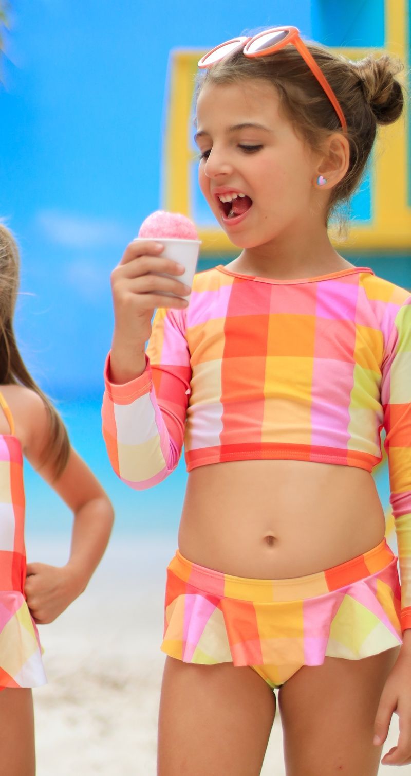 キッズリズムチェックロングスリーブ 子ども 水着 キッズ