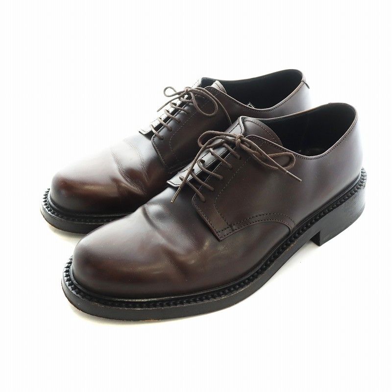 プラダ PRADA ビジネスシューズ 革靴 レザー ロゴ 7.5 26.5cm 茶 ブラウン GY04 |MQ OH