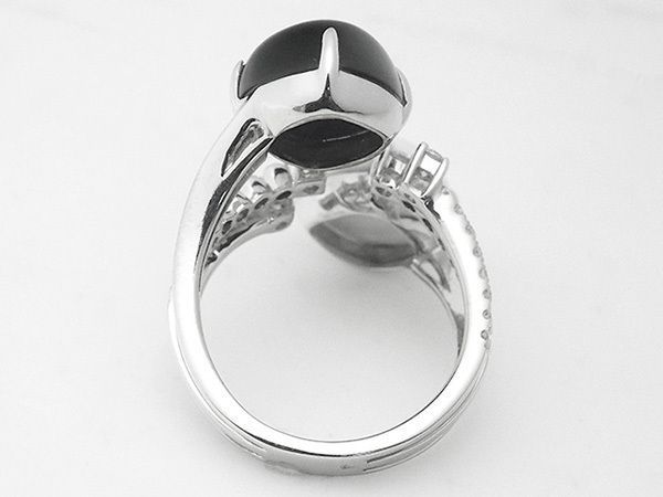 オニキス カルセドニー ダイヤモンド/0.42ct リング 13号 K18WG オニキス カルセドニー ダイヤモンド/0.42ct リング 13号 K18WG