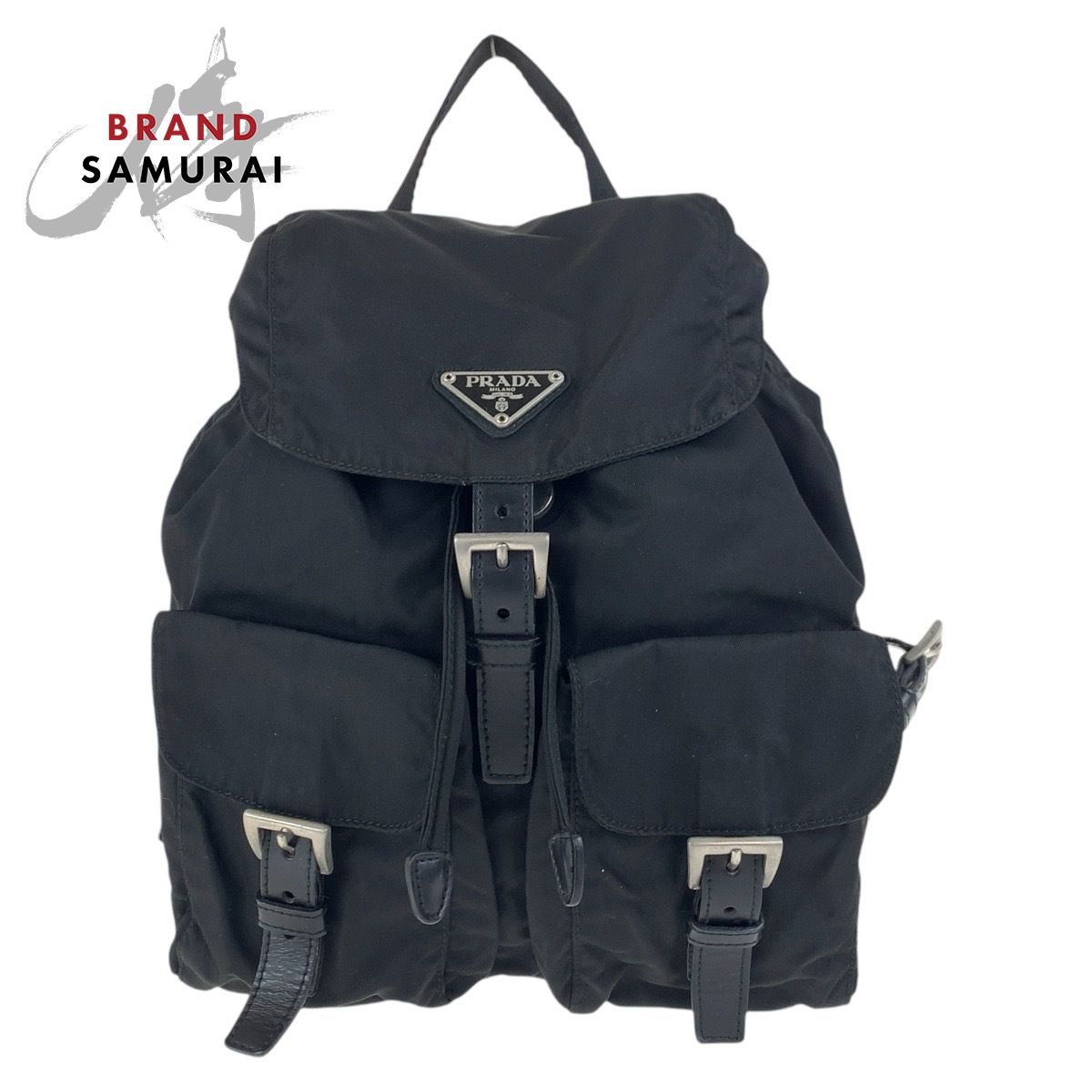 PRADA プラダ テスート 三角ロゴプレート ブラック 黒 シルバー金具 ナイロン|レザー リュック デイパック バックパック 502408