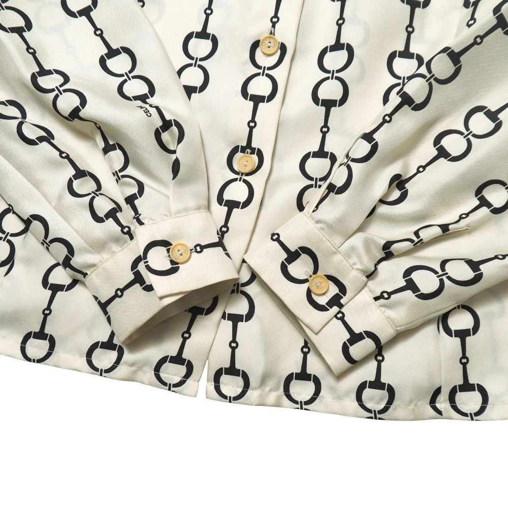  OLD CELINE セリーヌ ヴィンテージ ブラウス サイズ40 総シルク 馬具柄 ビット 総柄 長袖 シャツ ペプラム ブランド古着 RA 6265 長袖 シャツ ブラウス