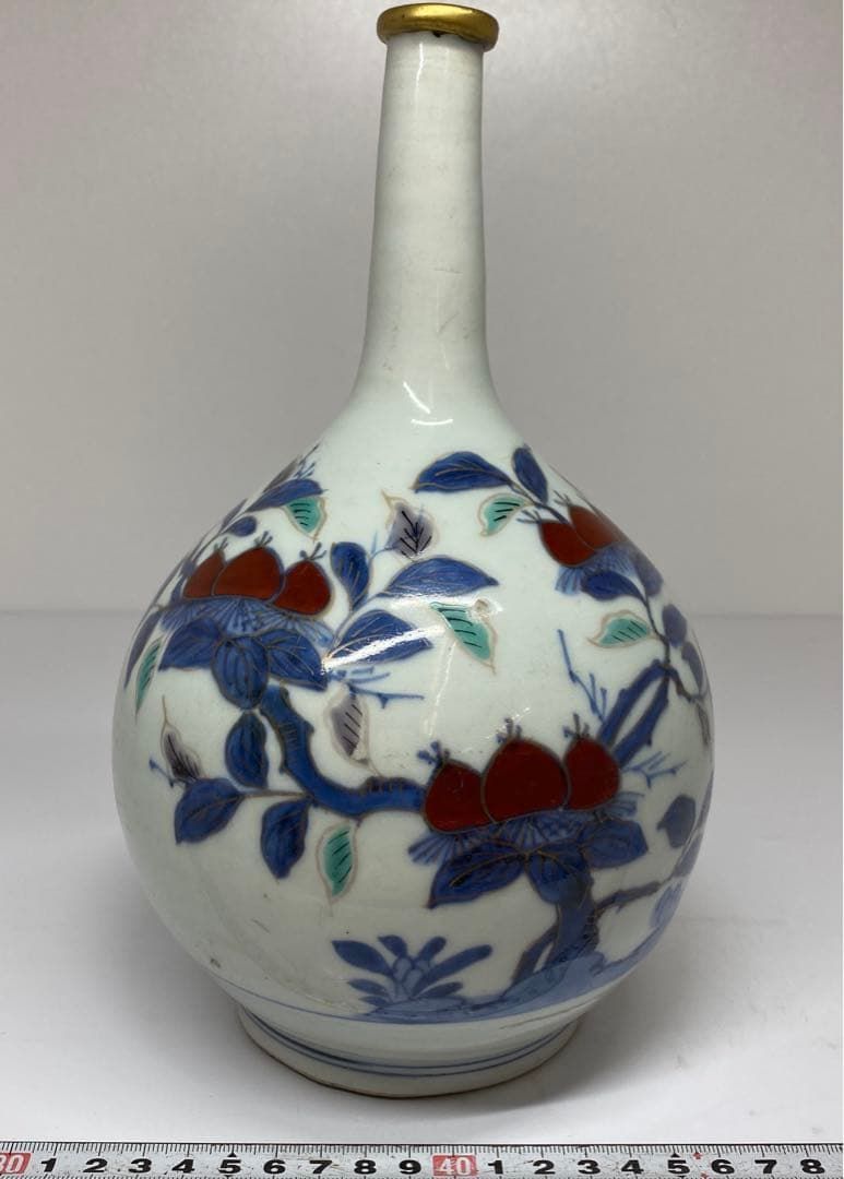 江戸中期　古伊万里　染付赤絵花入　高さ25㎝　東Y6-0605②タサオ 江戸中期 古伊万里 染付赤絵花入 高さ25㎝ 東Y6-0605②タサオ