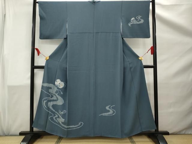 平和屋着物▽訪問着 単衣 生紬 流水草花文 正絹 逸品 DAAW9199sf
