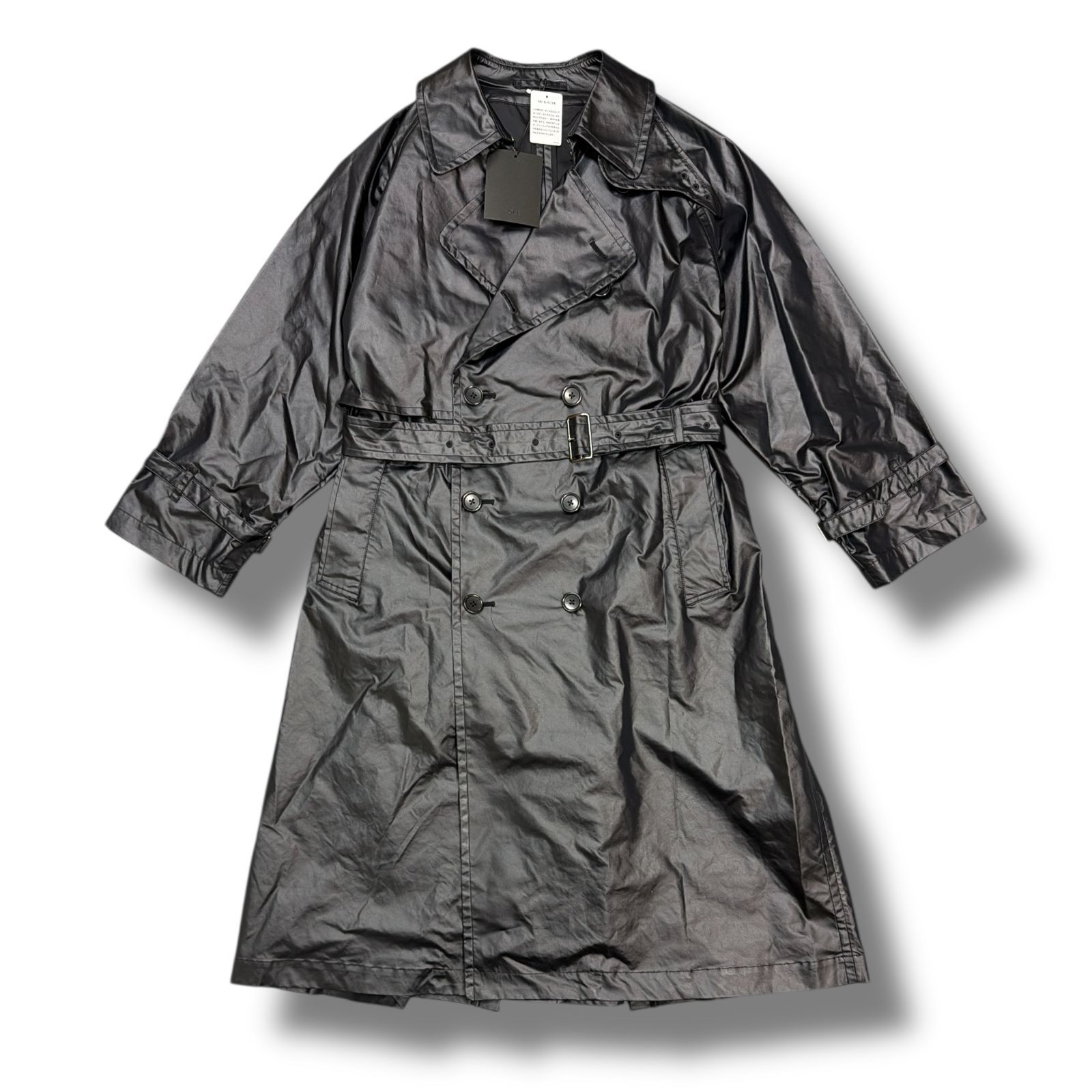 参考上代90200円 ♥品 YOKE 24AW LEATHER-LIKE TRENCH COAT レザーライクトレンチコート ヨーク YK24FW0760C ブラック 1 99242A5