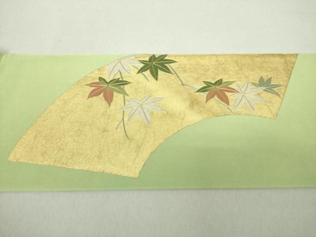 平和屋着物○塩瀬 九寸名古屋帯 駒刺繍 地紙花文 金彩 正絹 逸品