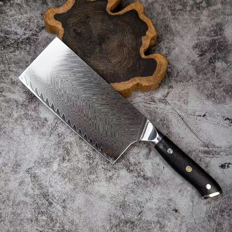 中華菜切包丁 ダマスカス包丁 59層渦巻紋ダマスカス中華包丁 VG-10号鋼芯 G10のハンドル 菜切 肉切 千切り スライサー