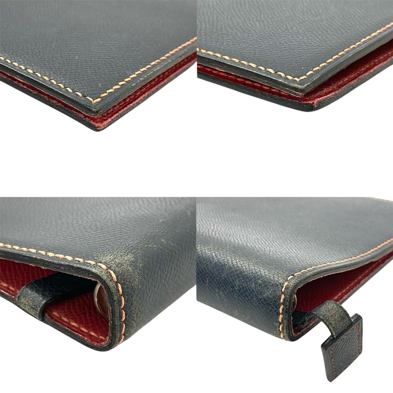 HERMES】リザード アジェンダGM ネイビー レッド/赤 レザー 手帳カバー  