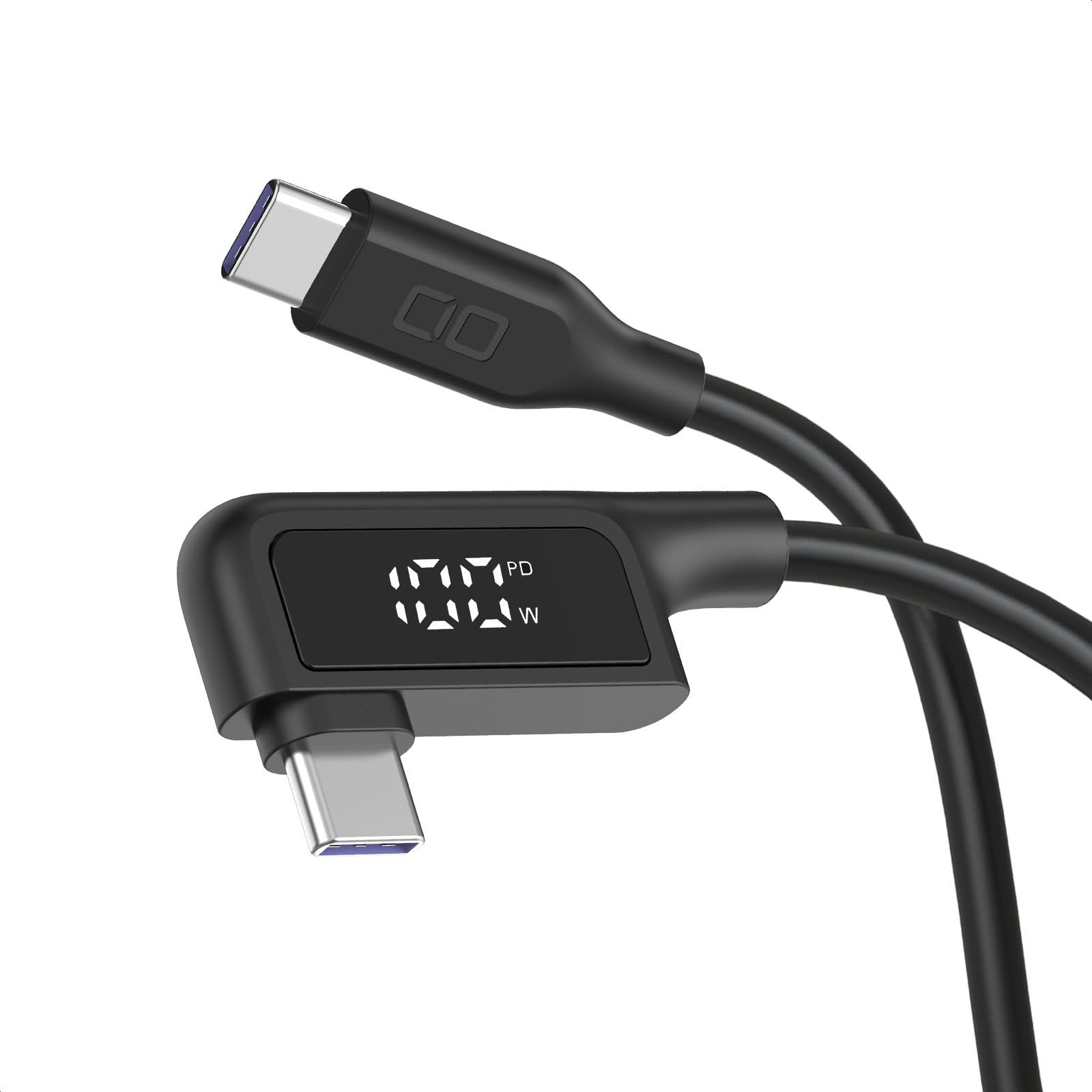 L字_ブラック CIO 柔らかいシリコンケーブル 液晶ディスプレイ搭載 USB type-C 充電ケーブル 100W対応 iphone15 タイプC usb type c to c ケーブル 【液晶部に保護フィルム有】(1m， L字， ブラック)