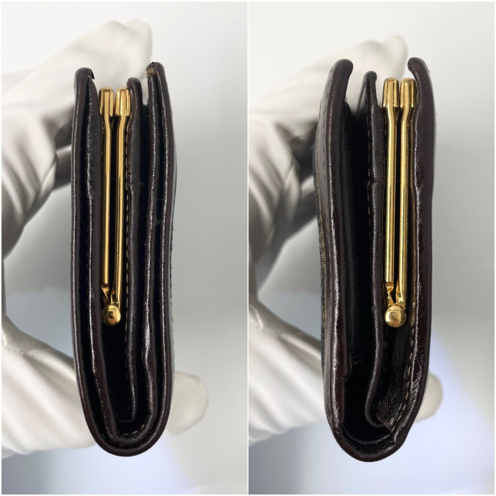 極 美品 フェンディ ズッカ FF 柄 キャンバス レザー がま口 二つ折り財布 FENDI - 極 美品 FENDI フェンディ ズッカ FF 柄 キャンバス