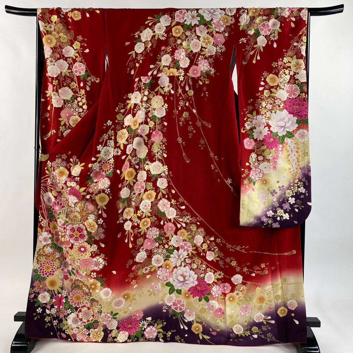 振袖 身丈168cm 裄丈66.5cm M 袷 桜 松 金彩 赤 正絹 秀品