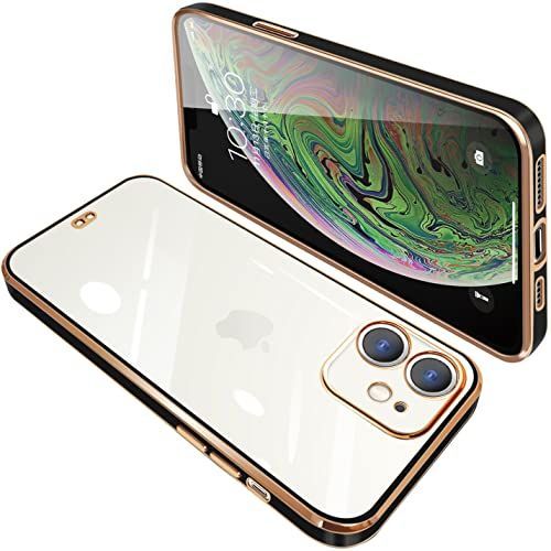 iPhone 11_ブラック iPhone11 ケース クリア 透明 アイフォン11 カバー スマホケース 全面保護 耐衝撃 TPU メッキ加工 シリコン スリム 薄型 ストラップホール付き 落下防止ブラック