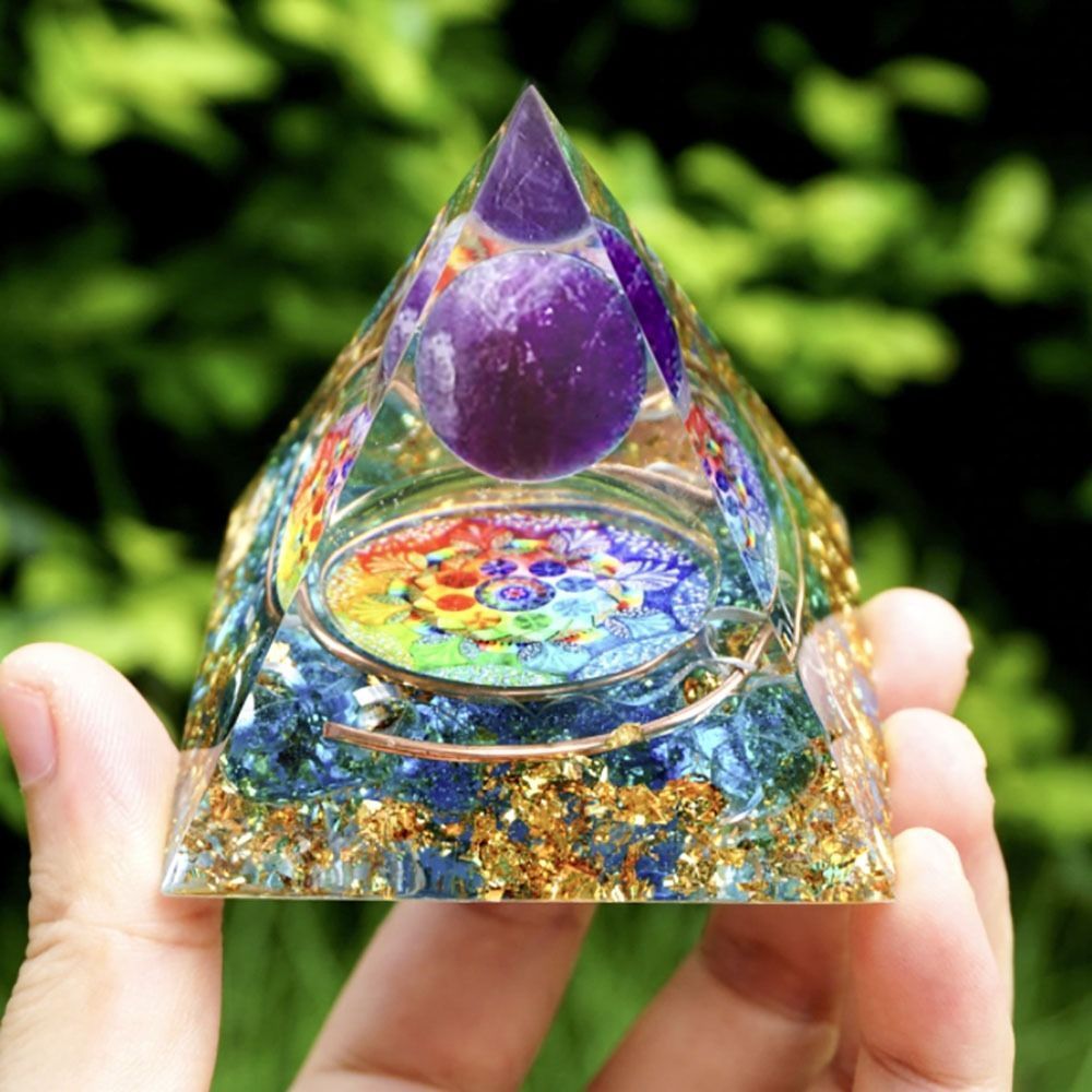 置物 オルゴナイト カラフル 球体 惑星 金箔 ストーン チャクラ 幸運