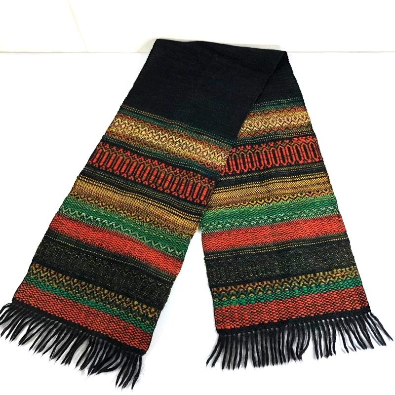 (未使用品) 優佳良織工芸館　ストール 北海道手織つむぎ 優佳良織工芸館 ユーカラ織 ショール 黄 緑 赤 黒 890939