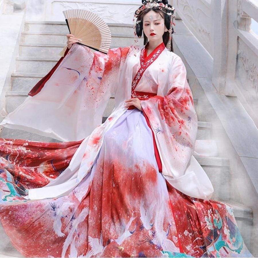 職人製作 漢服 舞台衣装 華流衣装 中華古代服 中華服 チャイナ服 中華風 チャイナ風 プリント柄 唐装コスプレ コスチューム 古典美人服 ステージ衣装