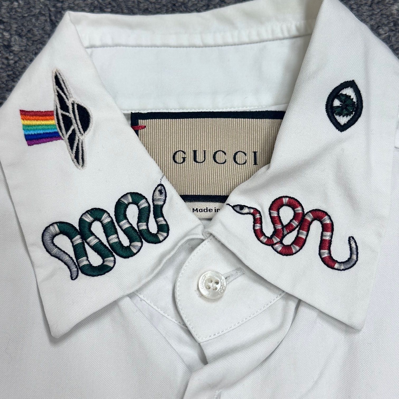 国内正規 GUCCI 19AW 襟刺繍シャツ レギュラーカラーシャツ 長袖シャツ 