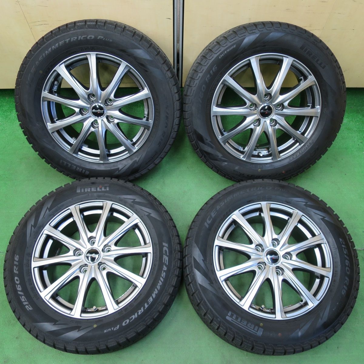 [送料無料] バリ溝！キレイ！8.5分スタッドレス 215/60R16 ピレリ アイスアシンメトリコ プラス EuroSpeed MANARAY SPORT マナレイ PCD114.3/5H4103005イス