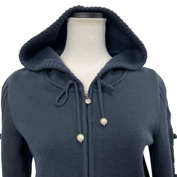 □ 美品 ルネ Rene パーカー ニット セーター フード 長袖 ネイビー 綿