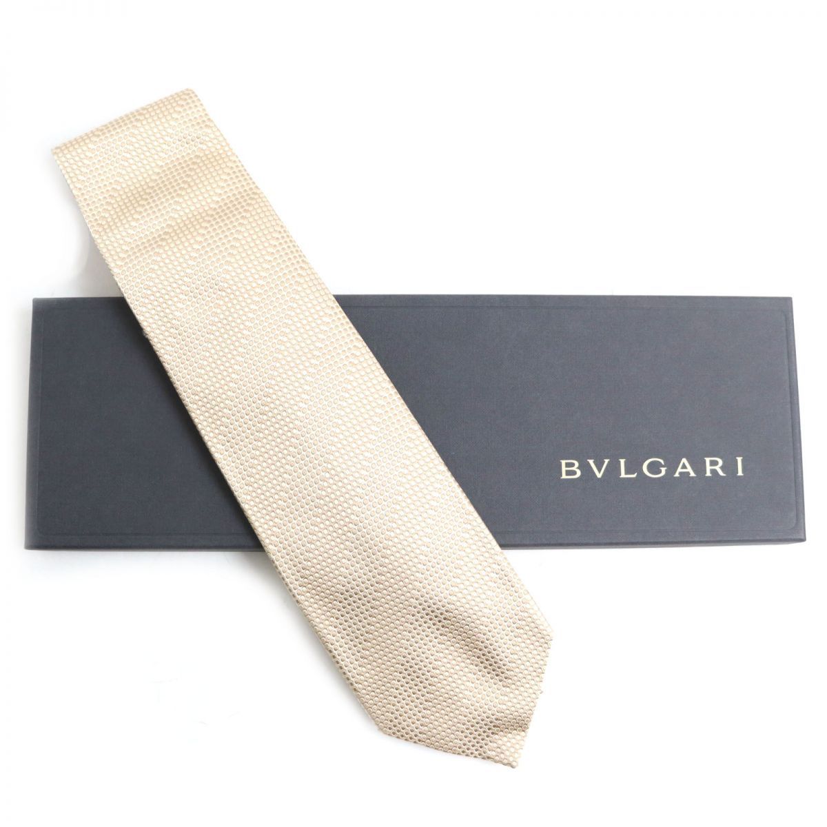 未使用品◇BVLGARI ブルガリ 総柄 シルク100％ ネクタイ ベージュ