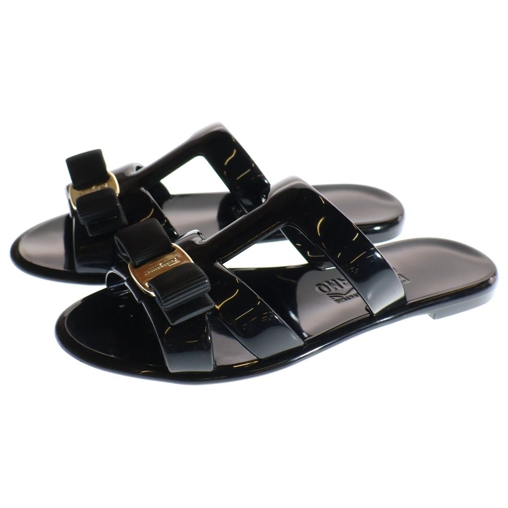 FERRAGAMO ラバーリボンサンダル　フラットサンダル Black FERRAGAMO ラバーリボンサンダルフラットサンダル Black