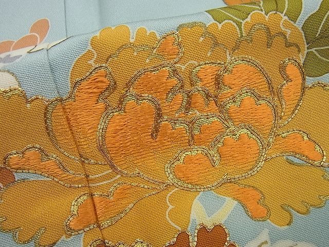 平和屋1□極上 創業460年・千總 訪問着 駒刺繍 筏花文 水色 金彩 逸品 