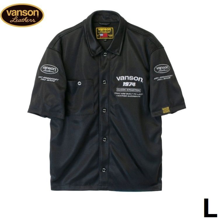 VANSON バンソン TVS2505S メッシュワークシャツ ブラック|シルバー Lサイズ ストレッチ生地