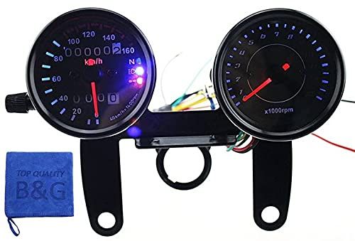 【在庫処分】LED 12V 電気式タコメーター 機械式 スピードメーター QUALITY セット ステー付 パネル ブラック 黒 TOP バイク モンキー ゴリラ カブ 汎用