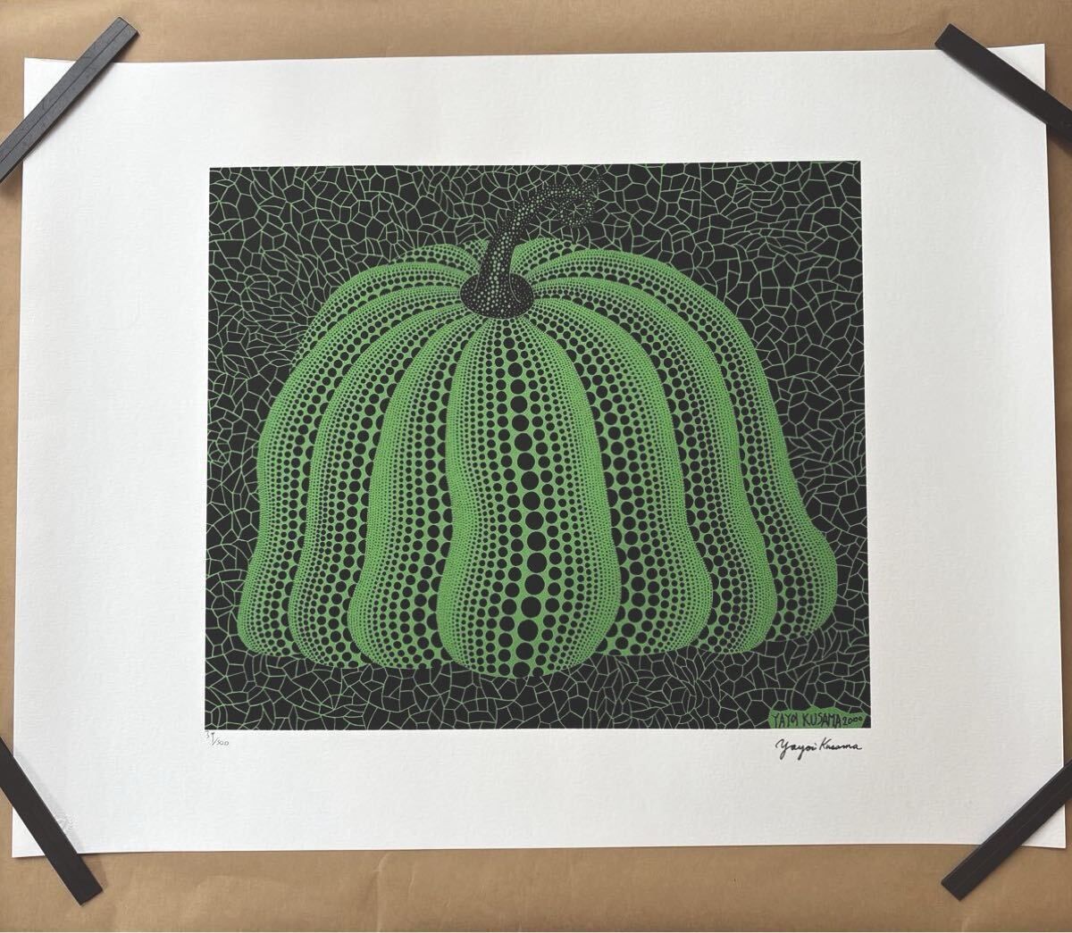 草間彌生 かぼちゃ 緑 Yayoi Kusama Pumpkin サイン入りリトグラフ 500部 50×65cm 真作証明書付 模写 ライセンス複製