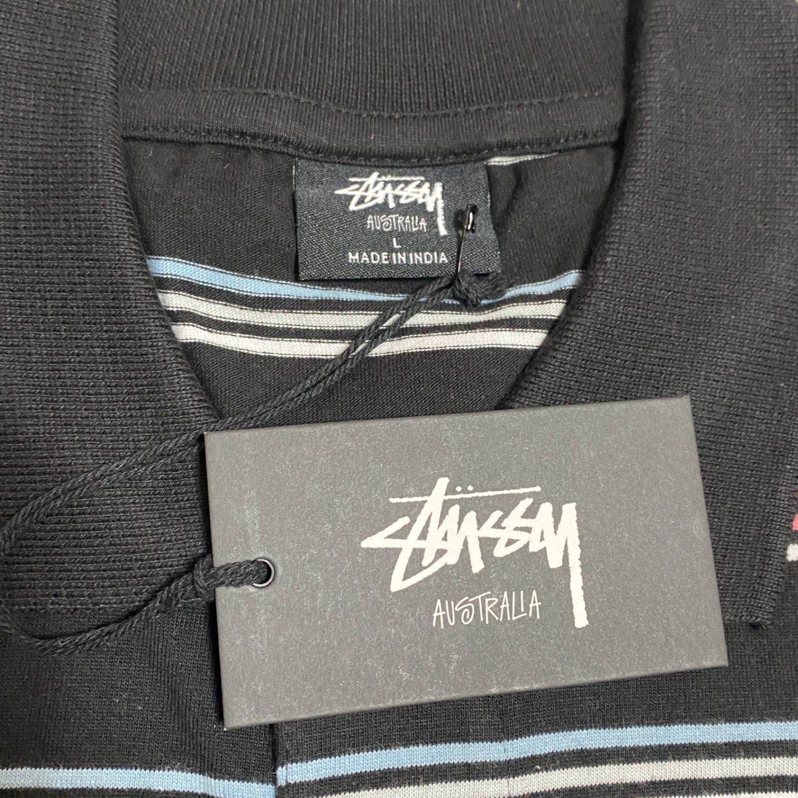 STUSSY》 ステューシー マレー ボーダー ポロシャツ ブラック Lサイズ