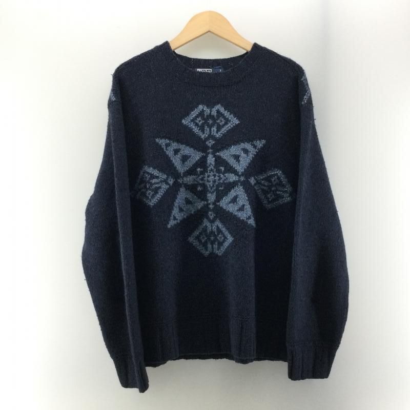 中古】RALPH LAUREN 90s ネイティブ柄 ニット(一部シミあり) ネイビー