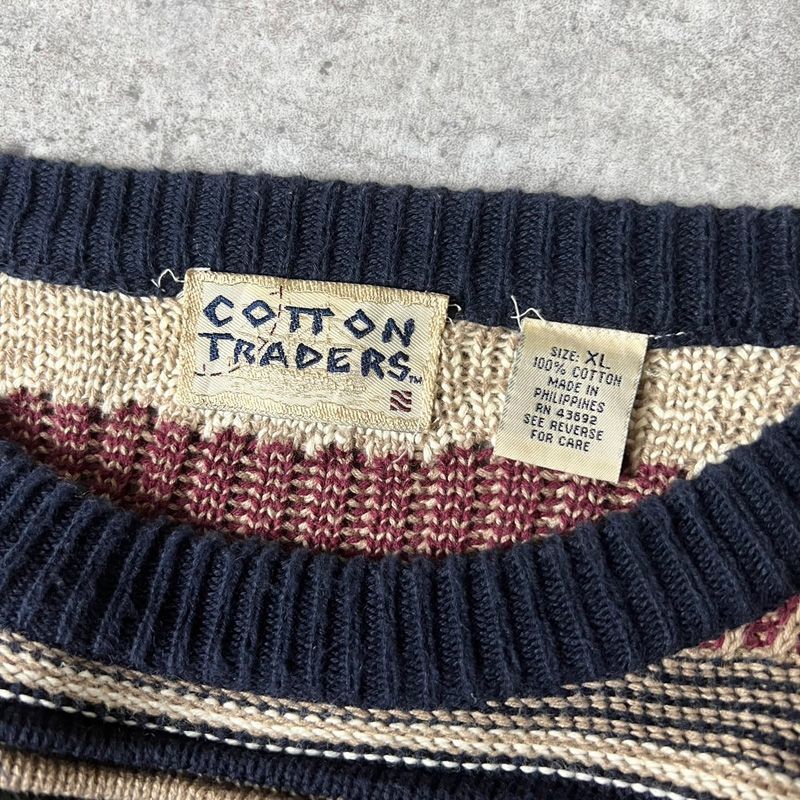 90s COTTON TRADERS 3D 立体編み コットン ニット セーター XL