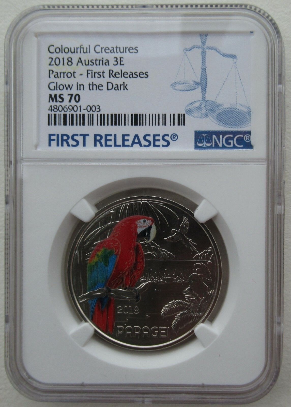 NGC MS70 FR Atria 2018 Colourful Creatures 3E Parrot Copper Nickel Coin