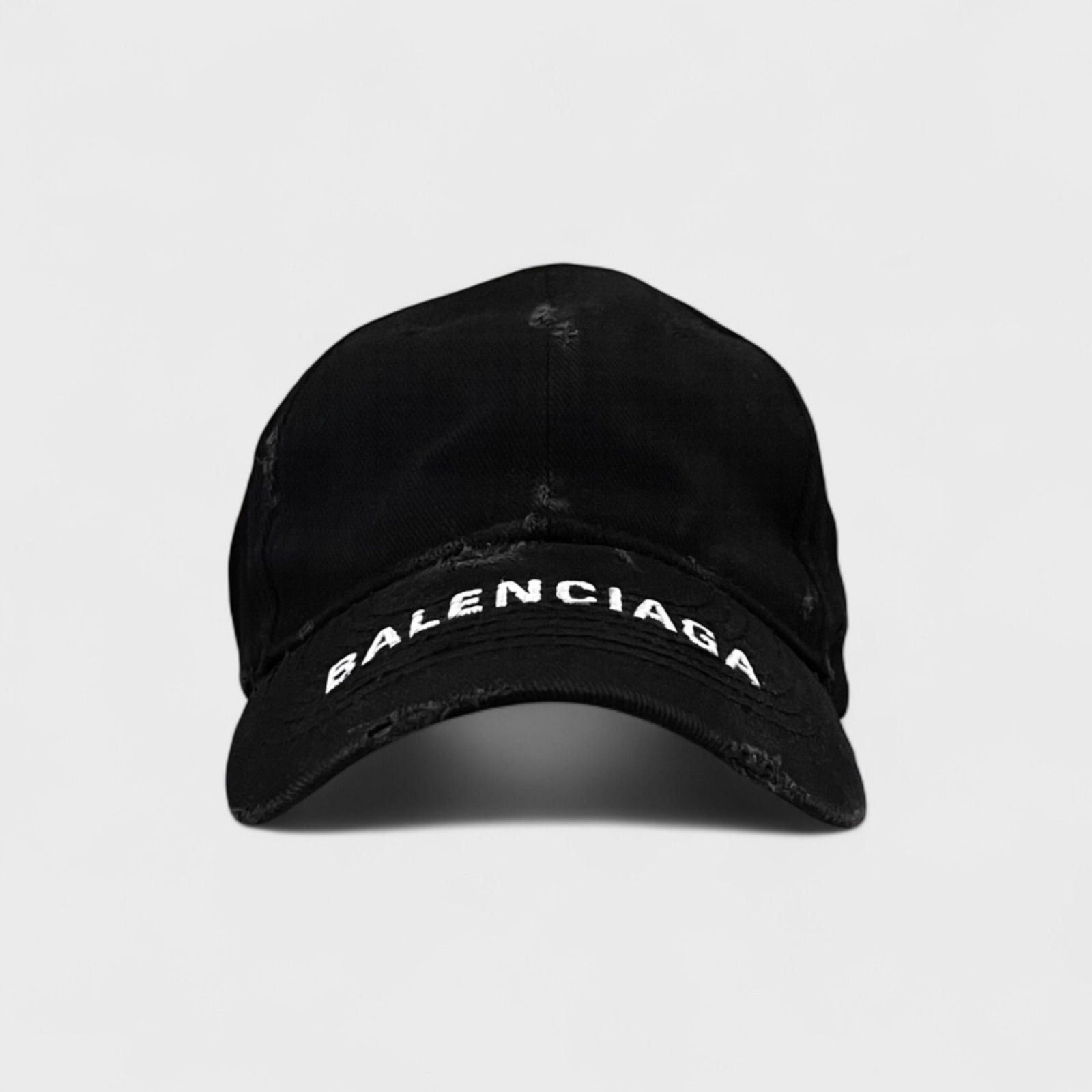 BALENCIAGA バレンシアガ LOGO VISOR キャップ ダメージ加工 ブラック