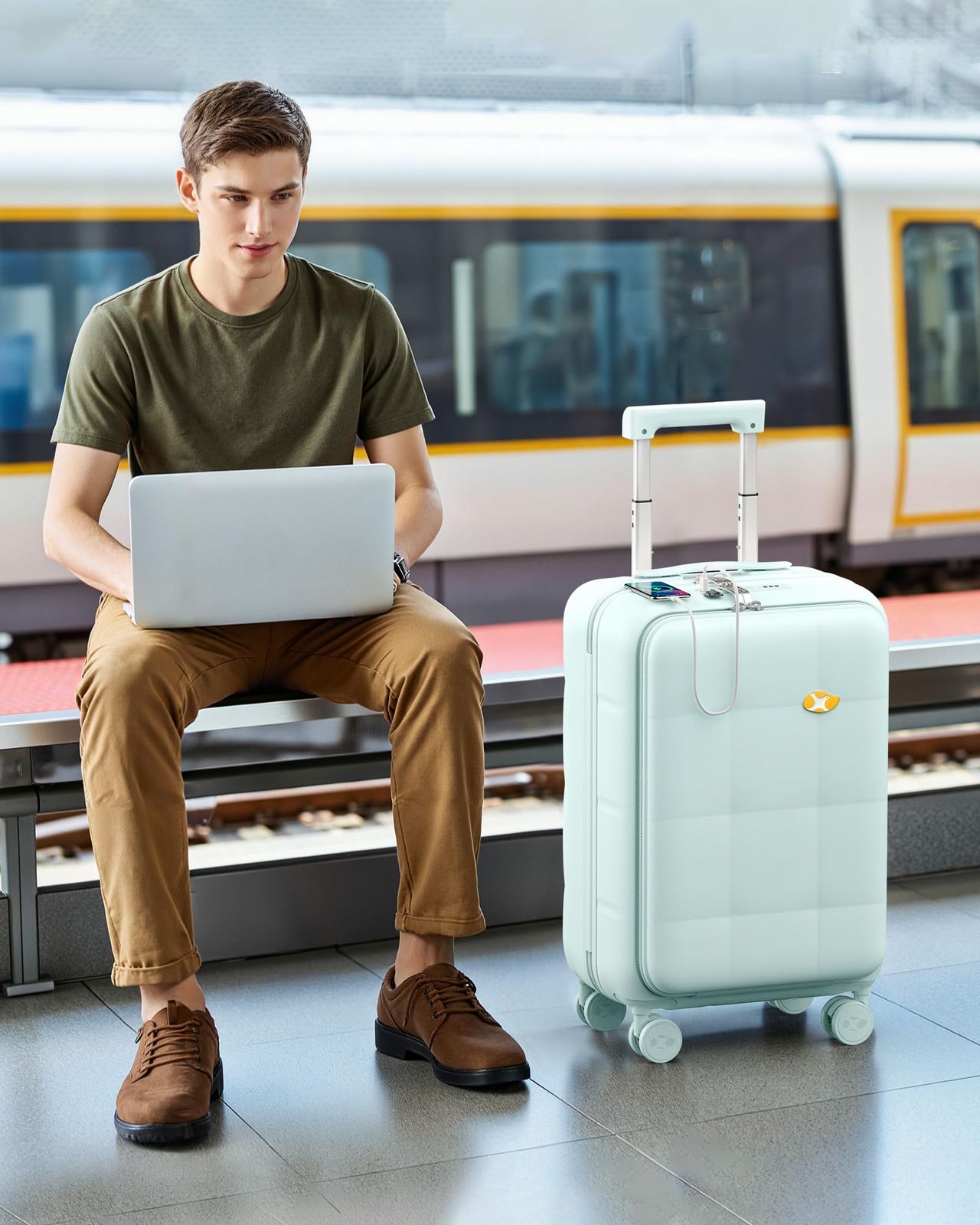 MGOB スーツケース 機内持ち込み Sサイズ 46 L 3.4 kg フロントオープン フロントポケット キャリーケース キャリーバッグ 前開き 静音 耐衝撃 頑丈 旅行 ビジネス 出張 1-4泊 USB Type-C ポート付き YKKファスナー TSAロ