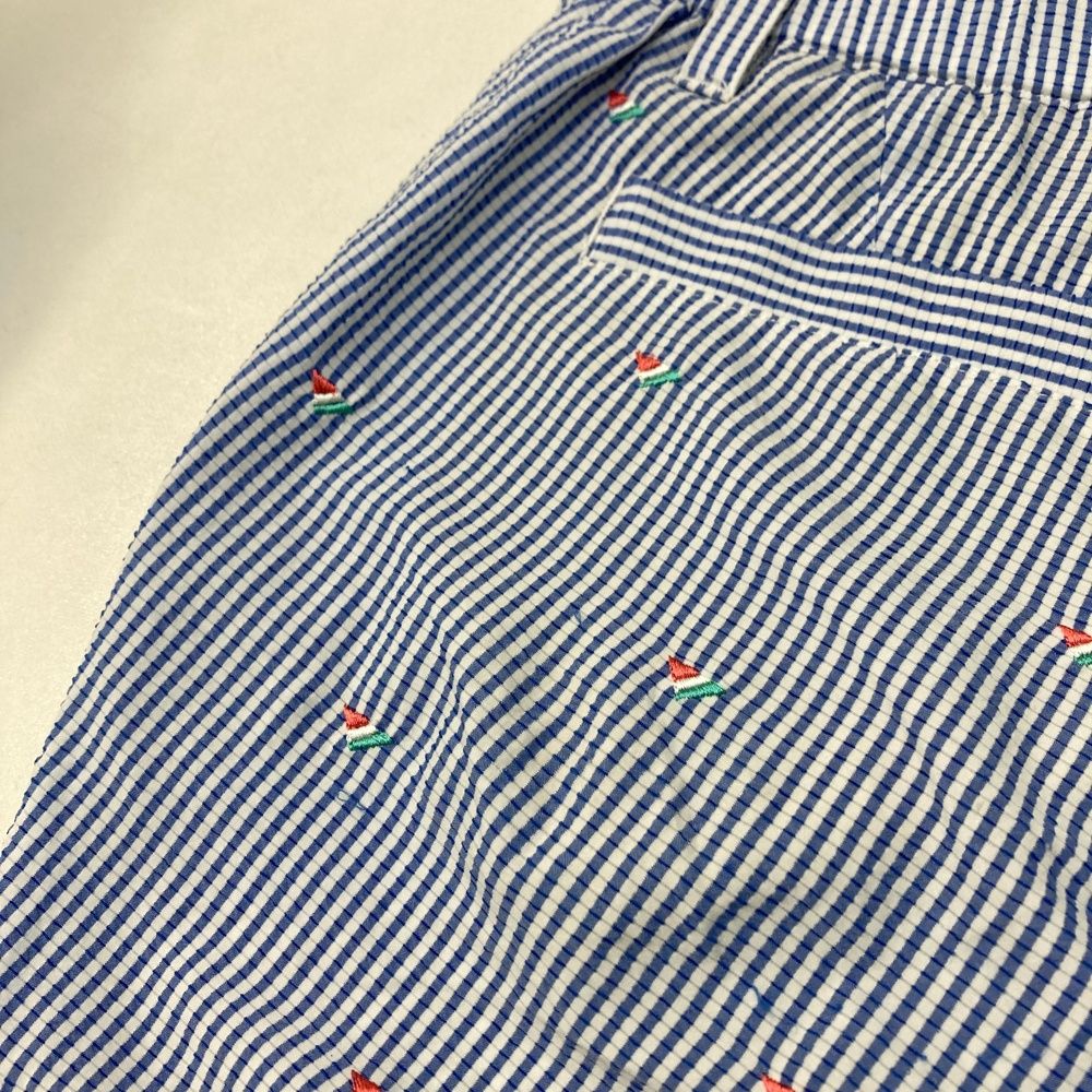 サイズ：M AND PER SE アンパスィ 2024年モデル シアサッカー ハーフパンツ ストライプ×総刺繍柄 ブルー系 [240101487561] ゴルフウェア メンズ ストスト サイズ：M AND PER SE アンパスィ 2024年モデル シアサッカー