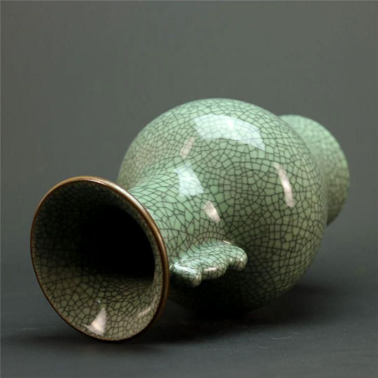 北宋青磁割れ両耳瓶 景徳鎮 陶磁器 装飾品 現代工芸品 美術品