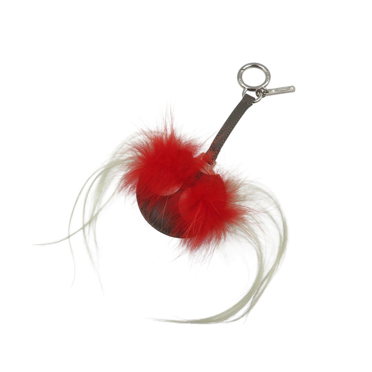 フェンディ モンスター ミラー レザー シルバー金具 グレー レッド バッグチャーム 0435 FENDI