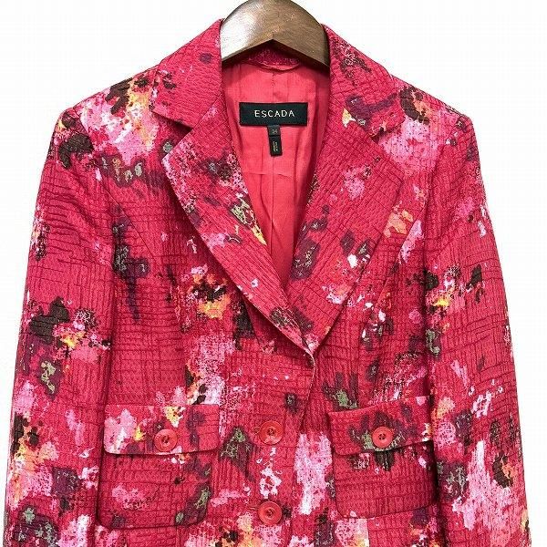 anc エスカーダ ESCADA ジャケット 34 赤系 総柄 シルク混 小さい