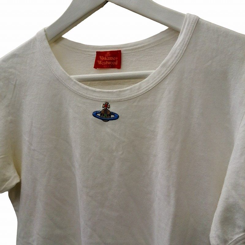 ヴィヴィアンウエストウッドレッドレーベル Vivienne Westwood RED LABEL ロゴTシャツ 半袖 カットソー 胸元刺繍 白  ホワイト S ■GY09